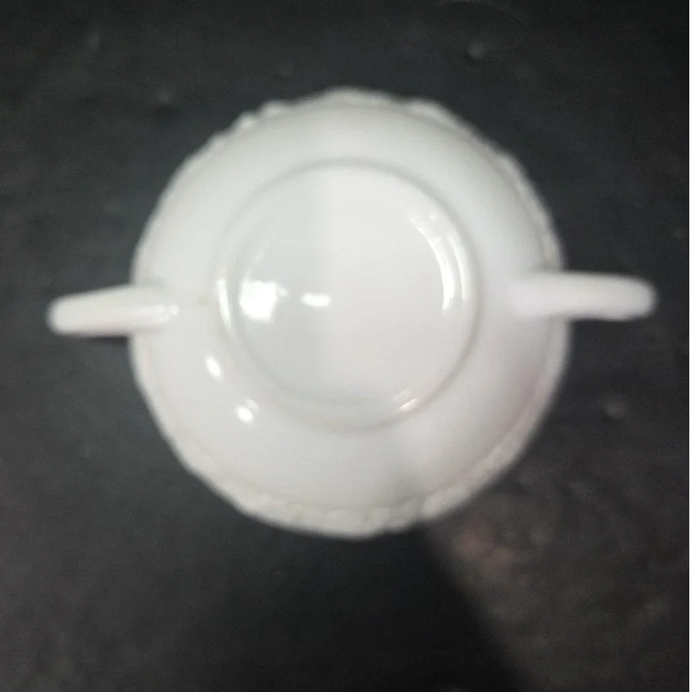 Anchor Hocking Milk Glass Soup Bowl, Dual Handled Floral Dish, Vtg Kitchenware